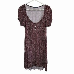 Brandy Melville Floral Babydoll Mini Dress Small Cottage Romantic Tie Festival